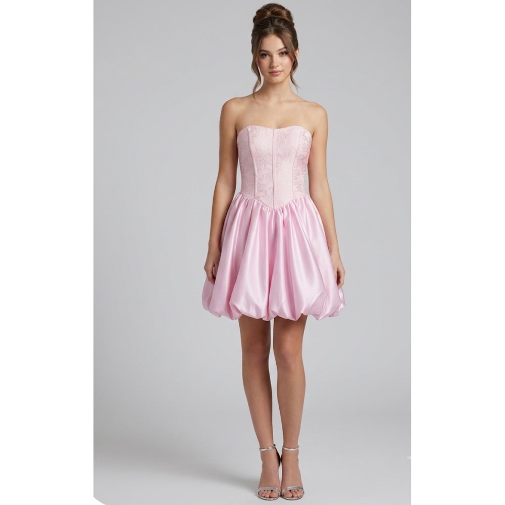 Pink Satin Strapless Corset Bubble Dress Mini Homecoming Party Prom‎ Gown Medium